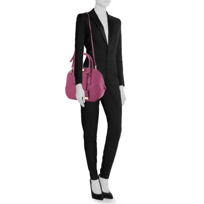 Bolso de mano Burberry Orchad en cuero rosa fucsia - Detail D1