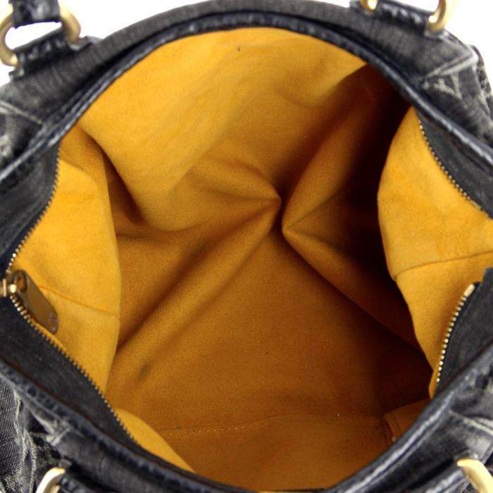 Borsa Louis Vuitton in tela denim monogram e pelle nera - Detail D3