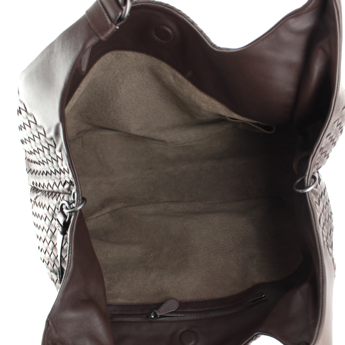 Bolso de mano Bottega Veneta Campana en cuero trenzado marrón - Detail D2