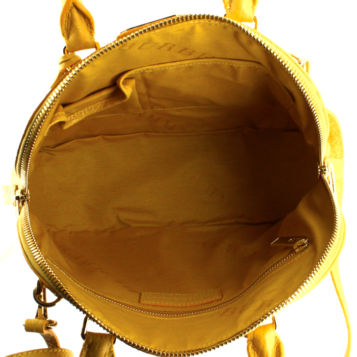 Sac à main Burberry Orchad en cuir jaune - Detail D3