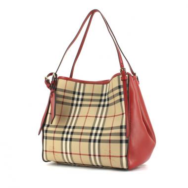 Burberry handbag in beige Haymarket canvas and red leather