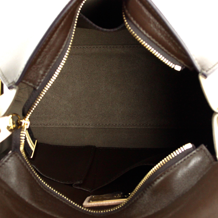 Sac à main Salvatore Ferragamo en cuir tricolore beige marron-chocolat et marron-glacé - Detail D3