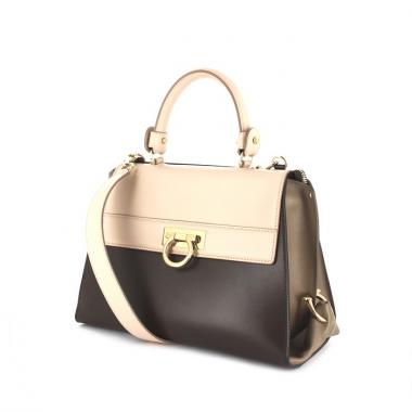 Bolso de mano Salvatore Ferragamo en cuero tricolor beige marrón chocolate y de color marrón glacial