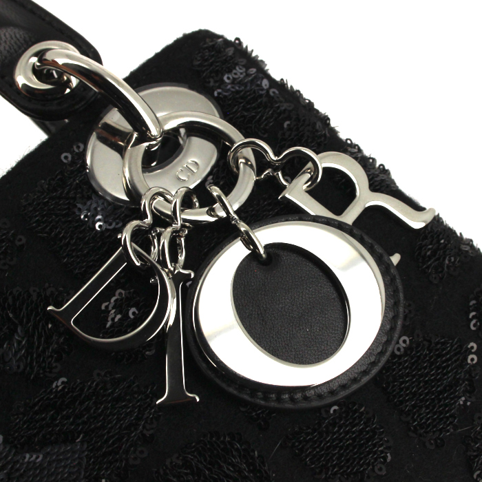 Borsa Lady Dior modello piccolo in tela jersey nera e strass - Detail D5