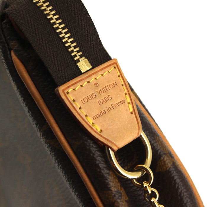 Pochette in tela monogram e pelle naturale - Detail D4