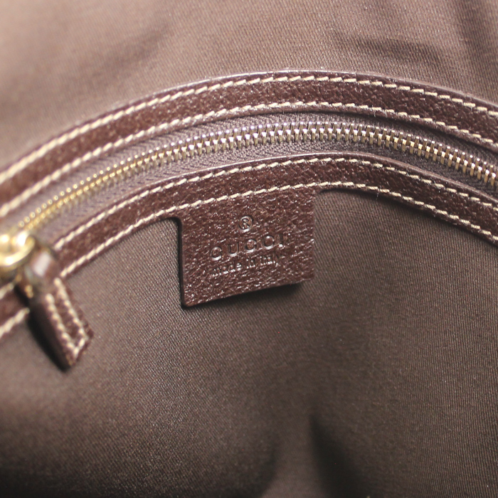 Bolso para llevar al hombro Gucci mediano en lona Monogram revestida y beige y cuero marrón - Detail D3
