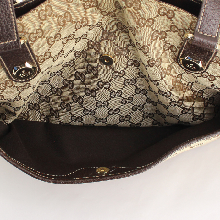 Sac porté épaule Gucci moyen en toile monogram enduite et beige et cuir marron - Detail D4
