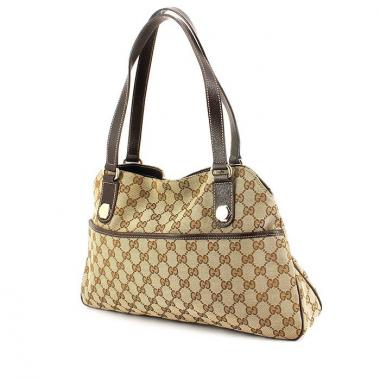 Bolso para llevar al hombro Gucci mediano en lona Monogram revestida y beige y cuero marrón
