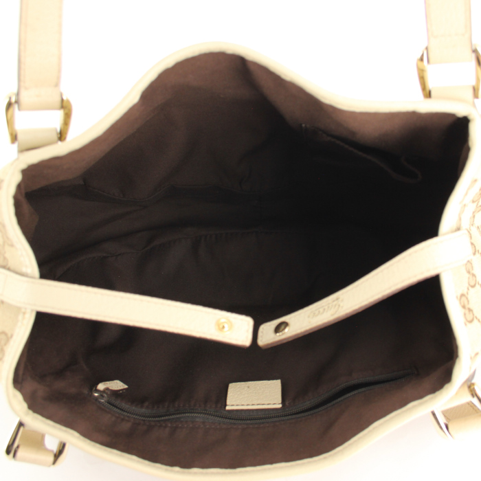 Gucci handbag in beige monogram canvas and beige leather - Detail D3