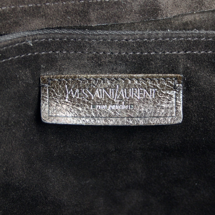 Borsa Yves Saint Laurent Muse modello medio in pelle marrone e grigia imitazione lucertola e camoscio beige - Detail D4