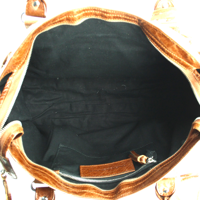 Balenciaga Classic City handbag in brown leather and grey felt - Detail D3