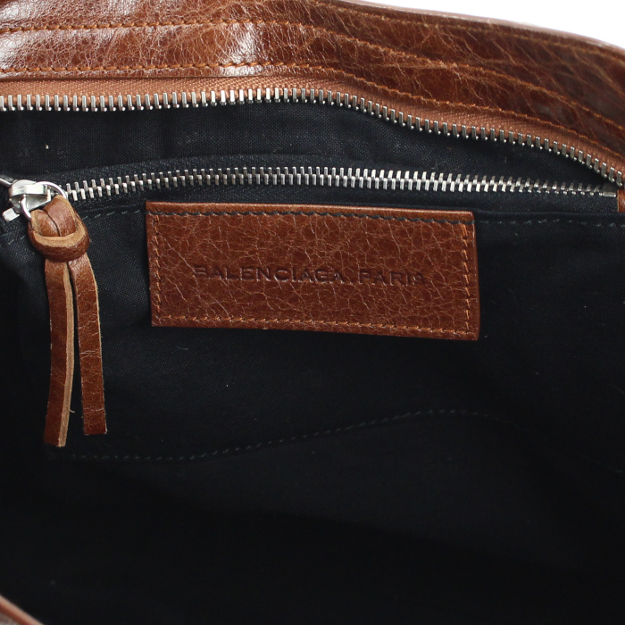 Balenciaga Classic City handbag in brown leather and grey felt - Detail D4