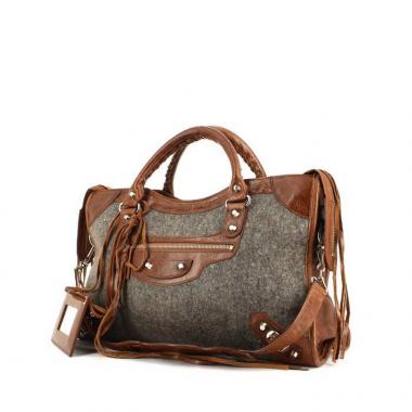 Borsa Balenciaga Classic City in pelle marrone e feltro grigia