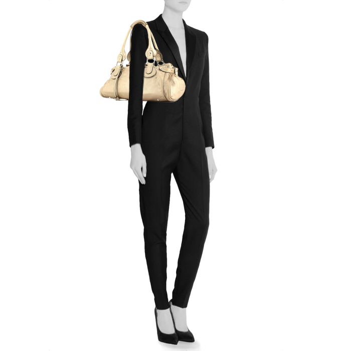 Chloé Paddington medium model handbag in golden brown grained leather - Detail D1