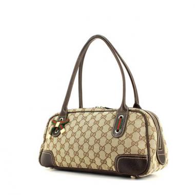 Borsa in tela monogram beige e pelle marrone
