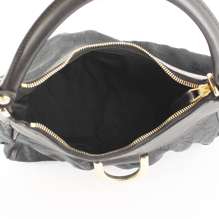 Borsa in tela monogram nera e pelle nera - Detail D2