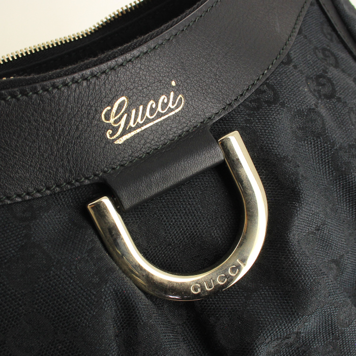 Gucci handbag in black monogram canvas and black leather - Detail D4