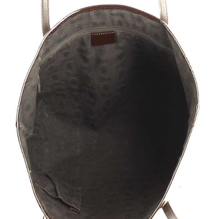 Shopping bag in tela monogram beige e pelle verniciata marrone - Detail D2