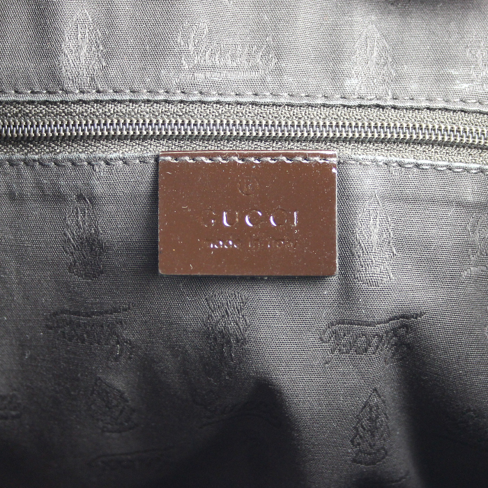 Sac cabas Gucci en toile monogram beige et cuir vernis marron - Detail D3