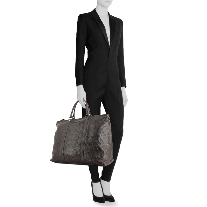 Borsa weekend in pelle monogram marrone - Detail D1