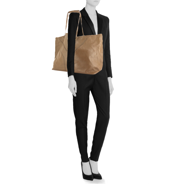 Saint Laurent shopping bag in brown and gold leather - Detail D1