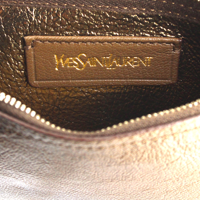 Sac cabas "Réversible" Saint Laurent en cuir marron et doré - Detail D4