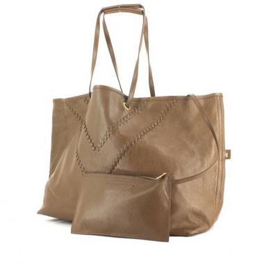 Shopping bag in pelle marrone e dorata