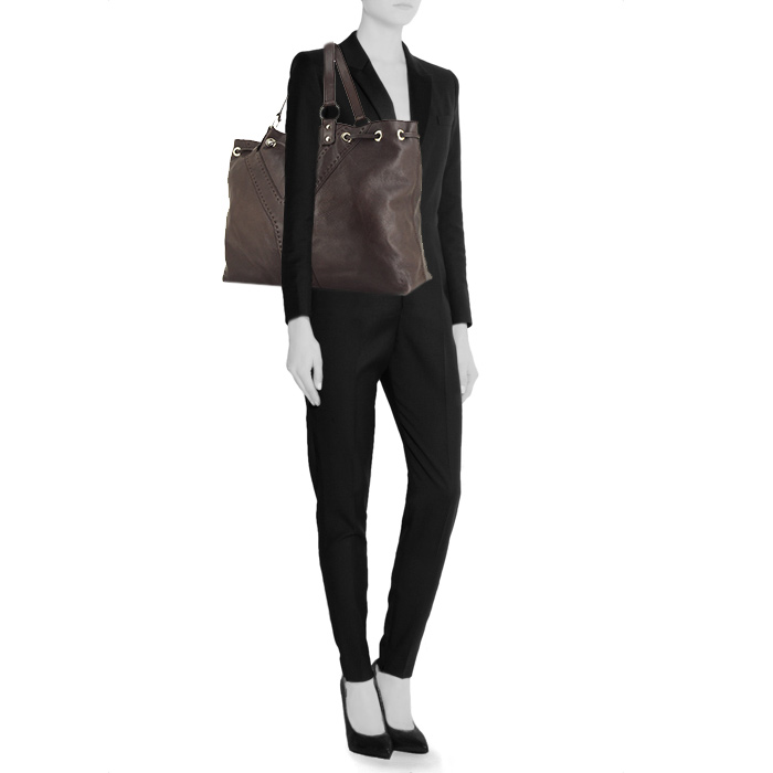 Shopping bag Saint Laurent in pelle marrone - Detail D1