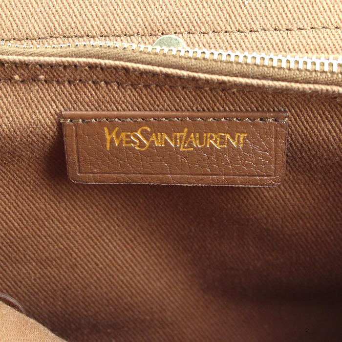 Yves Saint Laurent Muse Two small model handbag in brown leather and brown canvas - Detail D5