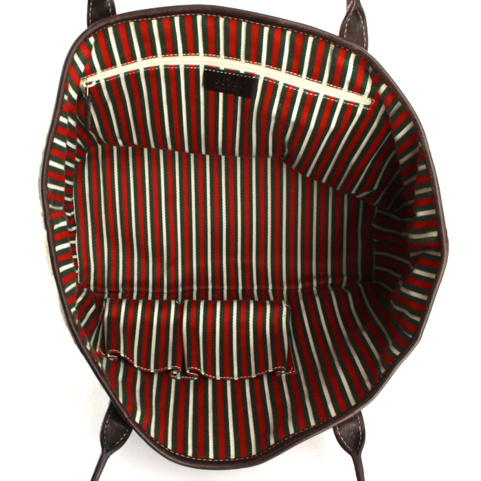 Sac cabas Gucci en toile monogram beige et cuir marron - Detail D2