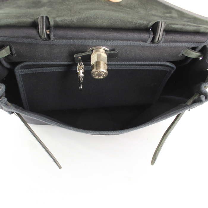 Borsa Herbag modello piccolo in tela nera e pelle nera - Detail D2