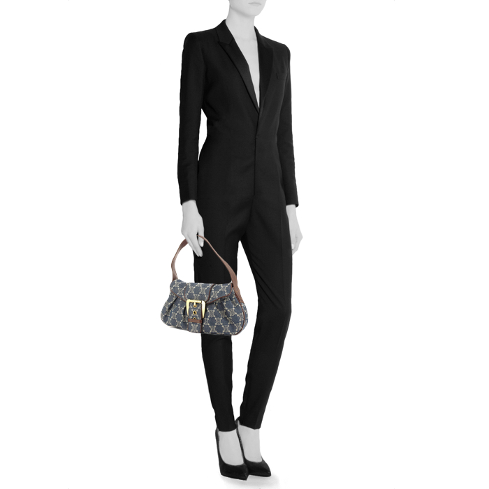 Celine handbag in monogram denim canvas and brown leather - Detail D1
