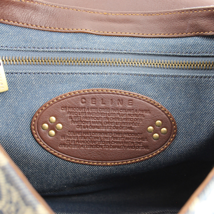 Celine handbag in monogram denim canvas and brown leather - Detail D3