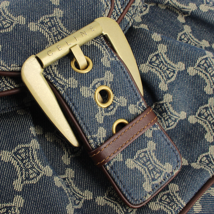 Borsa in tela denim monogram e pelle marrone - Detail D4