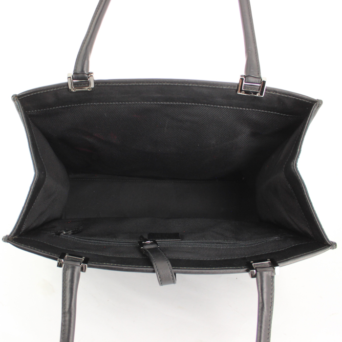 Sac à main Gucci en toile monogram noire et cuir noir - Detail D2