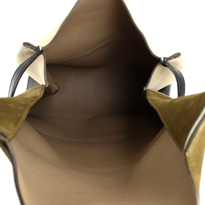 Bolso de mano Celine All Soft en ante caqui y beige y cuero negro - Detail D2