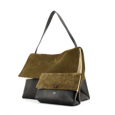 Bolso de mano Celine All Soft en ante caqui y beige y cuero negro