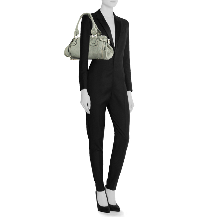 Chloé Paddington handbag in grey blue grained leather - Detail D1