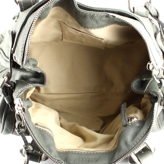 Bolso de mano Chloé Paddington en cuero granulado azul gris - Detail D3