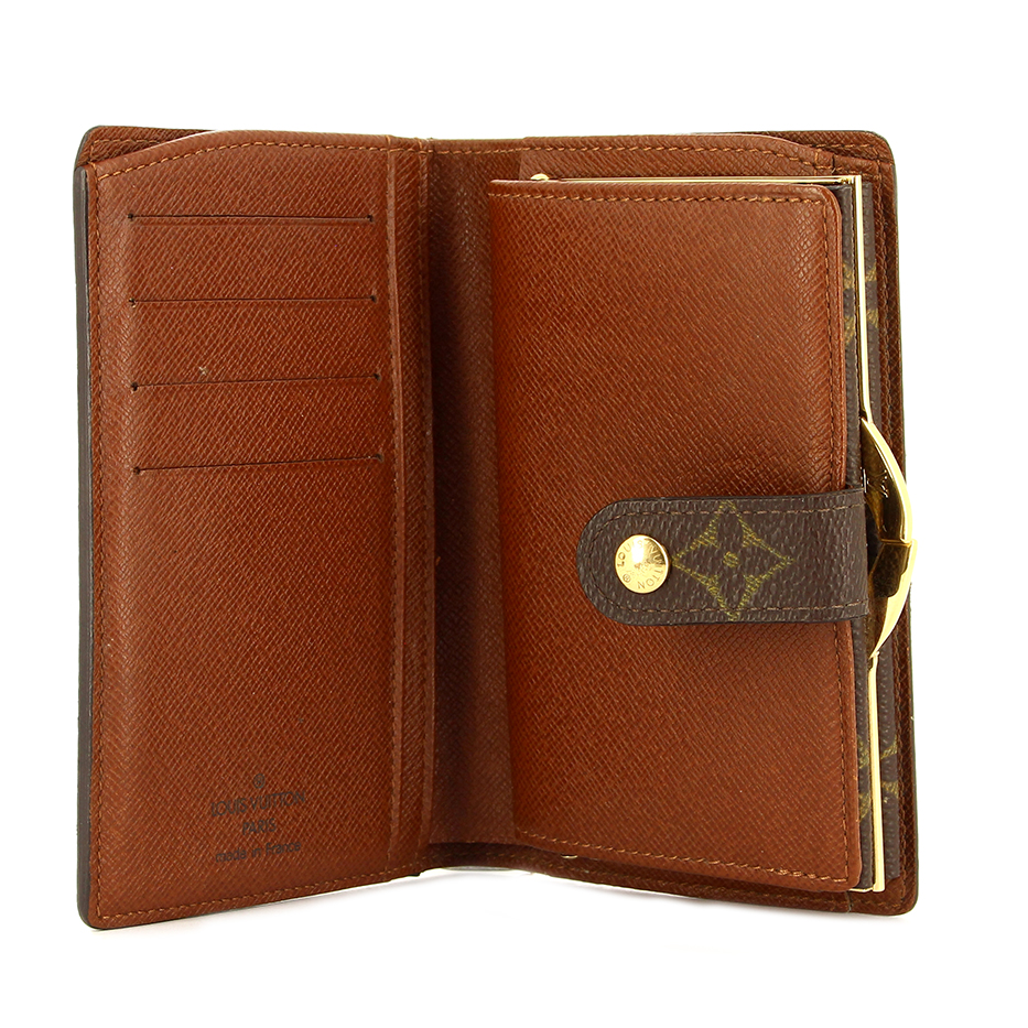 Monedero Louis Vuitton en lona Monogram revestida y cuero color caramelo - Detail D1