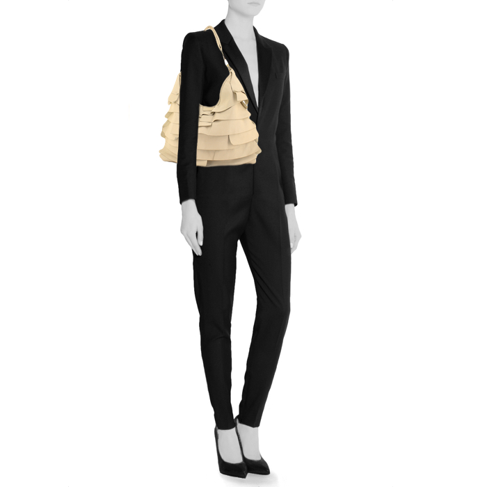 Borsa Yves Saint Laurent Saint-Tropez in pelle color crema - Detail D1
