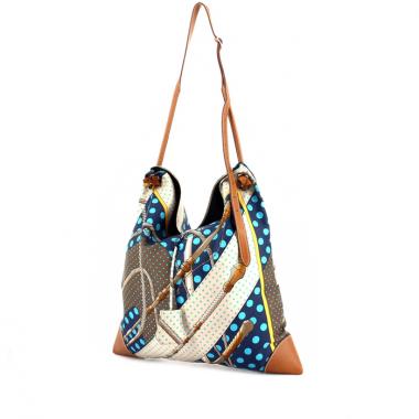 Bolso de mano Hermes Silkin en seda beige marrón y azul