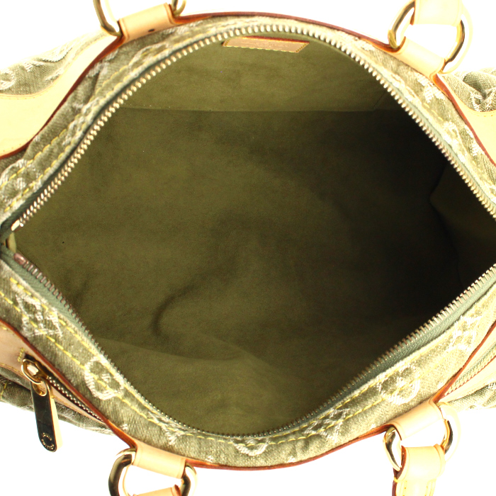Louis Vuitton Neo Speedy handbag in green monogram denim canvas and natural leather - Detail D2