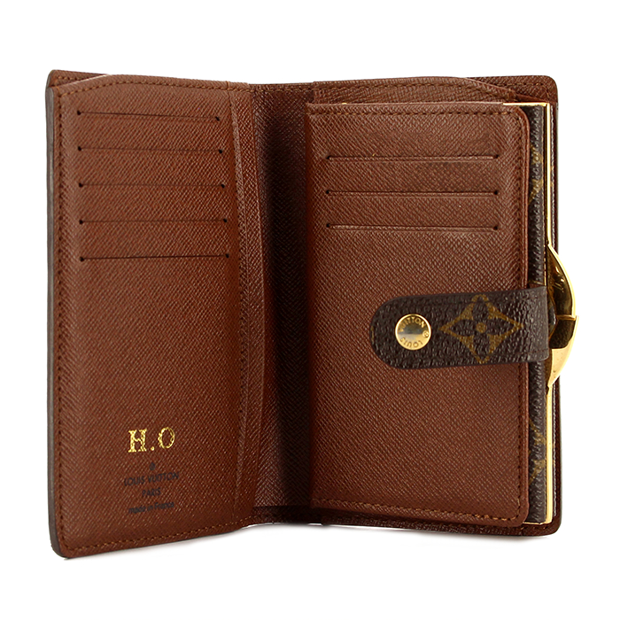 Portefeuille Louis Vuitton en toile monogram et cuir marron - Detail D1