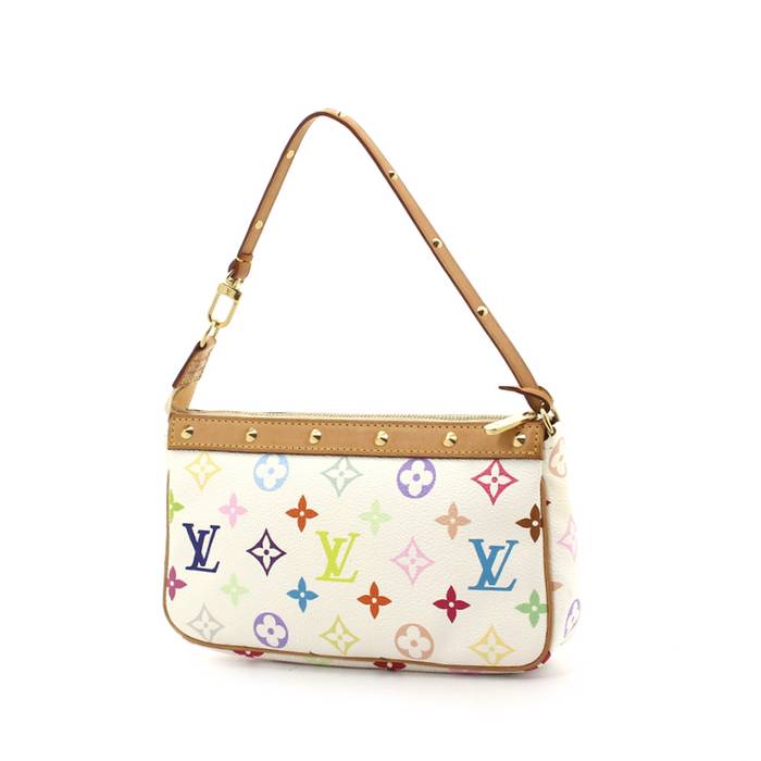 Pochette Louis Vuitton Pochette accessoires en toile monogram multicolore blanche et cuir naturel
