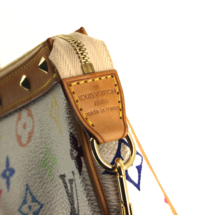 Pochette Louis Vuitton Pochette accessoires en toile monogram multicolore blanche et cuir naturel - Detail D3