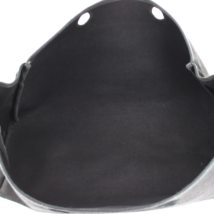 Hermes Herbag shopping bag in black canvas and black leather - Detail D4