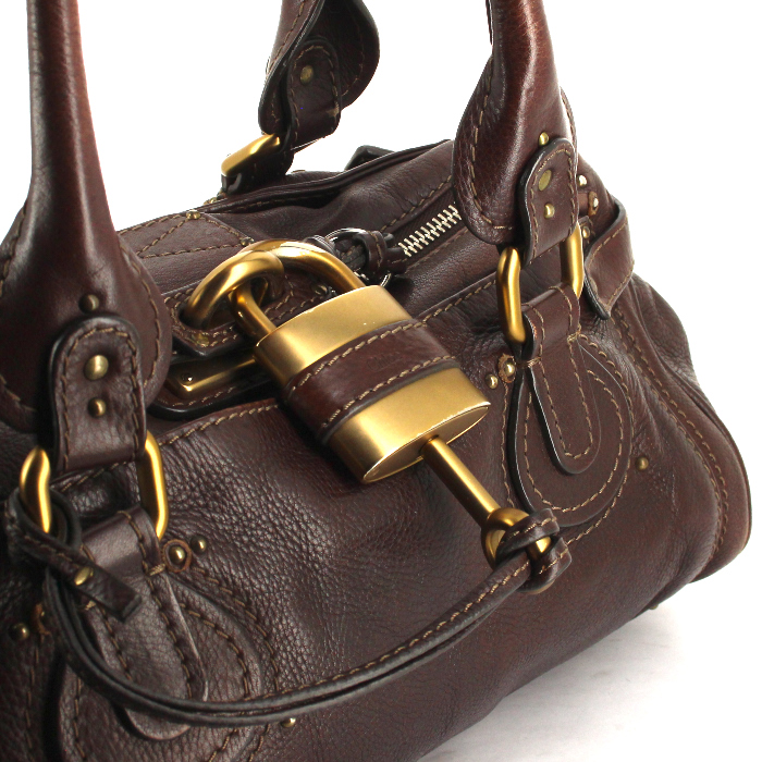 Borsa Chloé Paddington in pelle martellata marrone - Detail D2