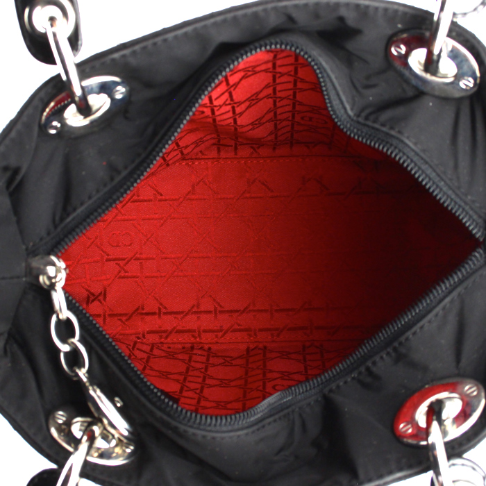 Dior Lady Dior medium model handbag in quilted canvas and black leather - Detail D2