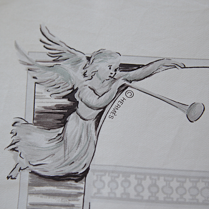 Pañoleta Hermes Carre Hermes en sarga de seda gris y negra - Detail D3